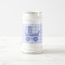 Baby Stroller. Light Blue on Check Pattern. Mug
