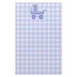 Baby Stroller. Light Blue on Check Pattern. Customized Stationery