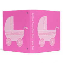 Baby Stroller. Light Pink and Bright Pink. 3 Ring Binders