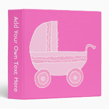 Baby Stroller. Light Pink and Bright Pink. 3 Ring Binders