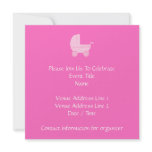 Baby Stroller. Light Pink and Bright Pink. Personalized Invitation