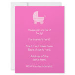 Baby Stroller. Light Pink and Bright Pink. Custom Invite