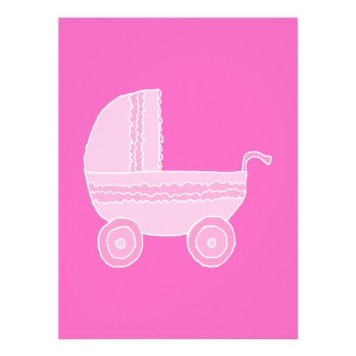Baby Stroller. Light Pink and Bright Pink. Custom Invite