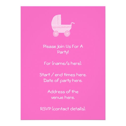 Baby Stroller. Light Pink and Bright Pink. Custom Invite