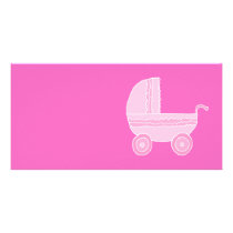 Baby Stroller. Light Pink and Bright Pink. Photo Card