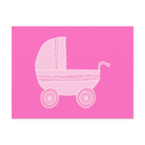Baby Stroller. Light Pink and Bright Pink. Post Card