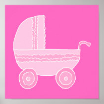 Baby Stroller. Light Pink and Bright Pink. Poster
