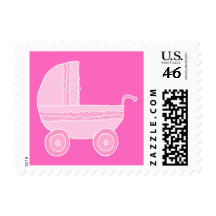 Baby Stroller. Light Pink and Bright Pink. Stamps