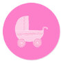 Baby Stroller. Light Pink and Bright Pink. Round Stickers