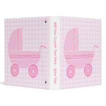 Baby Stroller. Light Pink on Pink Gingham. 3 Ring Binders
