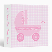 Baby Stroller. Light Pink on Pink Gingham. Vinyl Binders