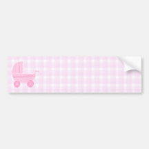Baby Stroller. Light Pink on Pink Gingham. Bumper Stickers