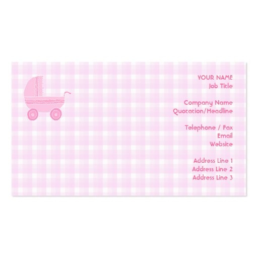Baby Stroller. Light Pink on Pink Gingham. Business Card (front side)