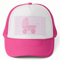 Baby Stroller. Light Pink on Pink Gingham. Trucker Hats
