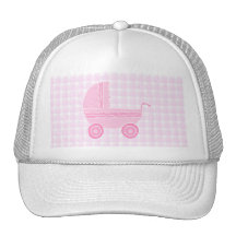 Baby Stroller. Light Pink on Pink Gingham. Trucker Hat