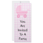 Baby Stroller. Light Pink on Pink Gingham. Personalized Invitations