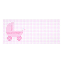 Baby Stroller. Light Pink on Pink Gingham. Personalized Invitations