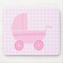 Baby Stroller. Light Pink on Pink Gingham. Mouse Pad