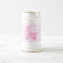 Baby Stroller. Light Pink on Pink Gingham. Coffee Mug