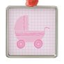 Baby Stroller. Light Pink on Pink Gingham. Christmas Ornaments