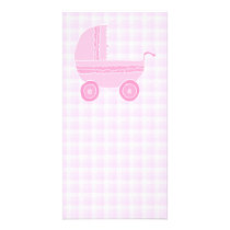 Baby Stroller. Light Pink on Pink Gingham. Picture Card