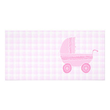 Baby Stroller. Light Pink on Pink Gingham. Customized Photo Card