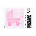 Baby Stroller. Light Pink on Pink Gingham. Postage