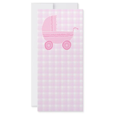 Baby Stroller. Light Pink on Pink Gingham. Custom Rack Cards by Graphics_By_Metarla