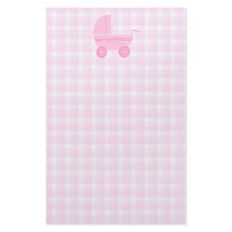 Baby Stroller. Light Pink on Pink Gingham. Custom Stationery