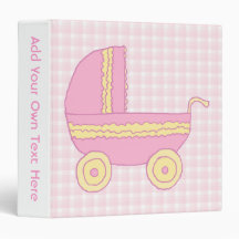 Baby Stroller. Pink and Yellow on Pink Check. Binders