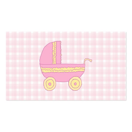 Baby Stroller. Pink and Yellow on Pink Check. Business Card Template (back side)