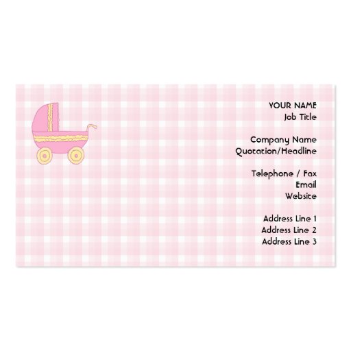 Baby Stroller. Pink and Yellow on Pink Check. Business Card Template