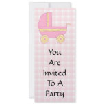 Baby Stroller. Pink and Yellow on Pink Check. Invite