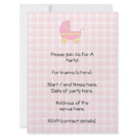 Baby Stroller. Pink and Yellow on Pink Check. Announcement