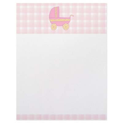Baby Stroller. Pink and Yellow on Pink Check. Letterhead by Graphics_By_Metarla