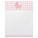 Baby Stroller. Pink and Yellow on Pink Check. Letterhead