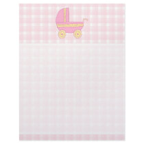 Baby Stroller. Pink and Yellow on Pink Check. Letterhead Design