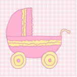 Baby Stroller. Pink and Yellow on Pink Check. Photo Cut Out