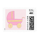 Baby Stroller. Pink and Yellow on Pink Check. Stamps