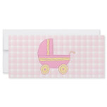 Baby Stroller. Pink and Yellow on Pink Check. Custom Rack Cards