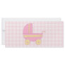 Baby Stroller. Pink and Yellow on Pink Check. Custom Rack Cards