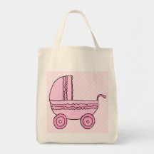 Baby Stroller. Pink on Light Pink Stripes. Bag
