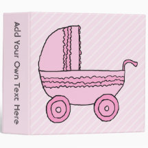 Baby Stroller. Pink on Light Pink Stripes. 3 Ring Binders