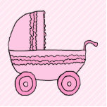 Baby Stroller. Pink on Light Pink Stripes. Cut Out