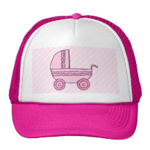 Baby Stroller. Pink on Light Pink Stripes. Mesh Hats