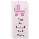 Baby Stroller. Pink on Light Pink Stripes. Custom Announcement