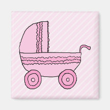 Baby Stroller. Pink on Light Pink Stripes. Refrigerator Magnet