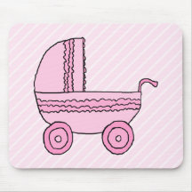 Baby Stroller. Pink on Light Pink Stripes. Mouse Pad