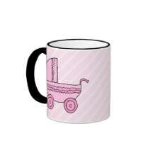 Baby Stroller. Pink on Light Pink Stripes. Mug