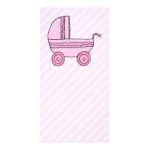 Baby Stroller. Pink on Light Pink Stripes. Photo Greeting Card